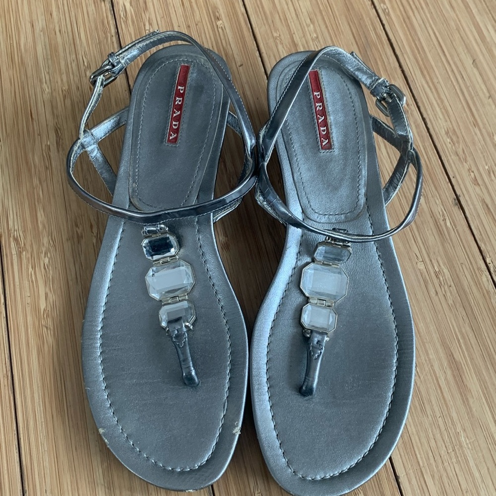 Prada platform silver sandals